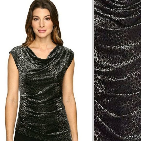 Calvin Klein Cowl Neck Velvet Animal Print Top - Picture 1 of 8